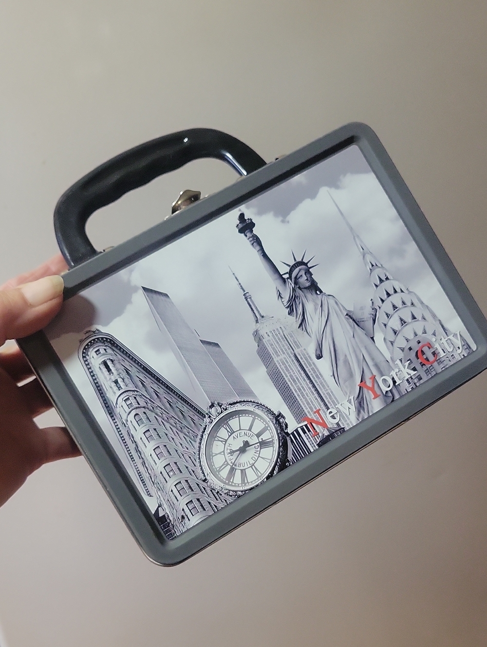 Gray New York City Graphic Metal Lunch Box